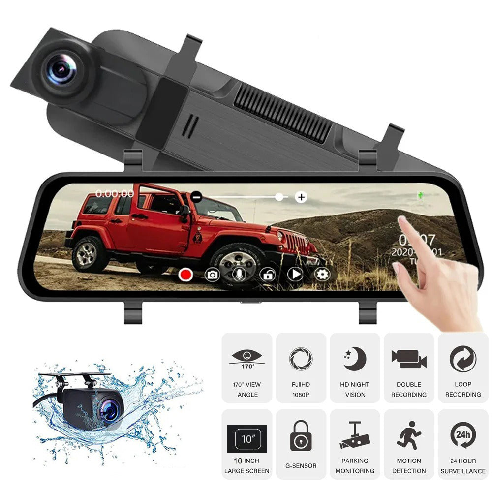 10” 4K Mirror Dash Cam, 2K Rear Camera, WiFi GPS ADAS BSD, Stream Media, 64GB Included