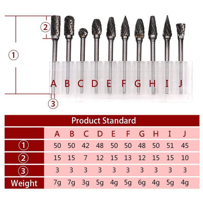 10PCS Tungsten Carbide Rotary Burr Set for Rotary Tools and Dremel - Plastic Box