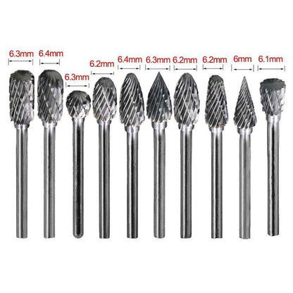 10PCS Tungsten Carbide Rotary Burr Set for Rotary Tools and Dremel - Plastic Box