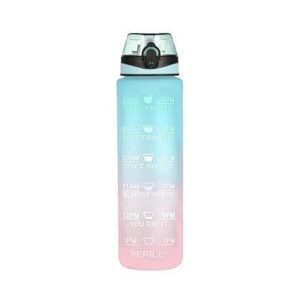 1L Water Bottle Motivational Drink Flask With Time Markings Bpa Free Sport Gym - Pink+Purple