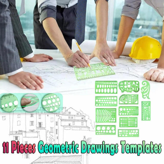 11Pcs Plastic Geometric Template Ruler Stencil Set Measuring Tool