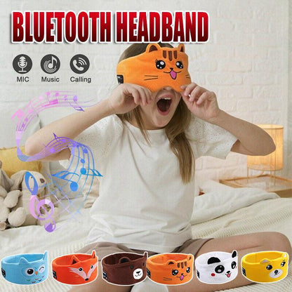 Cute Bluetooth Headband Headphones Wireless Sleep Music Mask with Mic - Brown-Bear