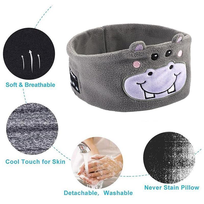 Cute Bluetooth Headband Headphones Wireless Sleep Music Mask with Mic - Brown-Bear