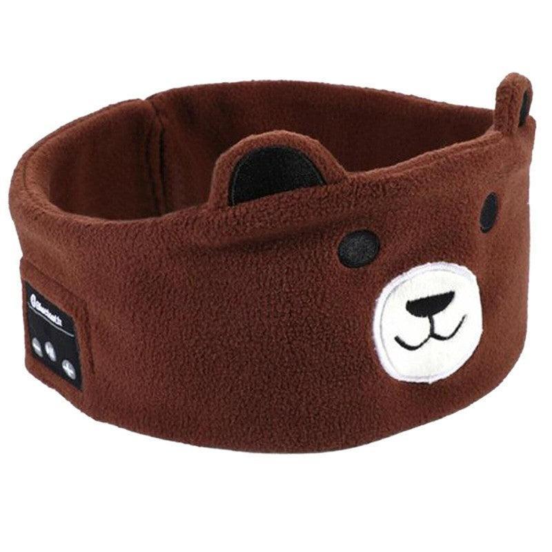 Cute Bluetooth Headband Headphones Wireless Sleep Music Mask with Mic - Brown-Bear