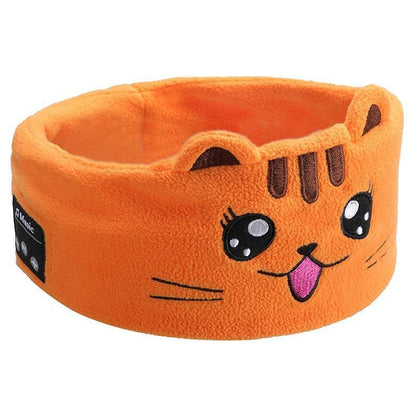 Cute Bluetooth Headband Headphones Wireless Sleep Music Mask with Mic - Orange-Cat