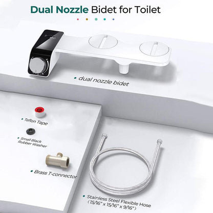 Bidet Toilet Seat Dual Nozzles Self-Cleaning Wash Hot Cold Mixer Water Sprayer - Cold Water