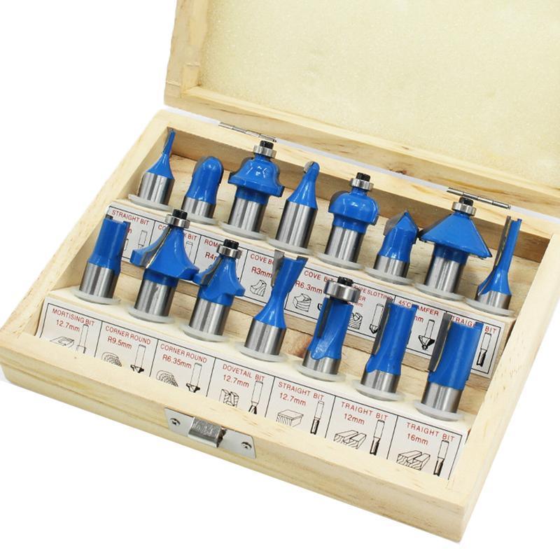 15X 1/2 1/4 inch Router Bits Set Woodworking Tool Cutter Shank Tungsten Carbide - Red 1/4