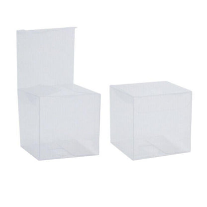 50 PVC Clear Transparent Macaron Square Cube Boxes For Wedding Favour Gift Candy - 70x70x70MM