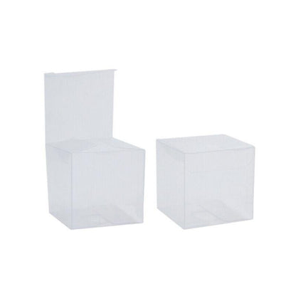 50 PVC Clear Transparent Macaron Square Cube Boxes For Wedding Favour Gift Candy - 90x90x90MM
