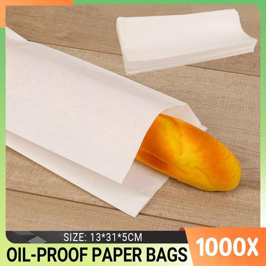 1000PCS Oil-Proof Large Paper Bags (31x13x5CM) for Bakery & Food