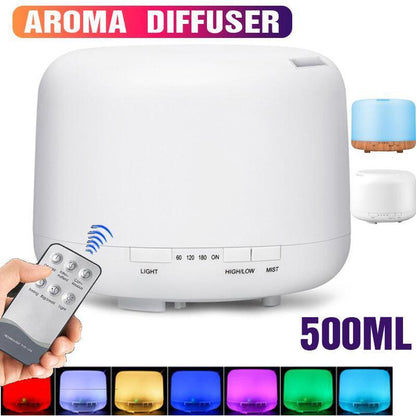 500ML Aroma Aromatherapy Diffuser LED Oil Ultrasonic Air Humidifier Purifier - White