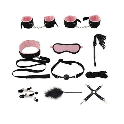 14Pcs Bondage Set Bdsm Restraint Ball Gag Fetish Handcuffs Couples Sex Whip Toy - Red