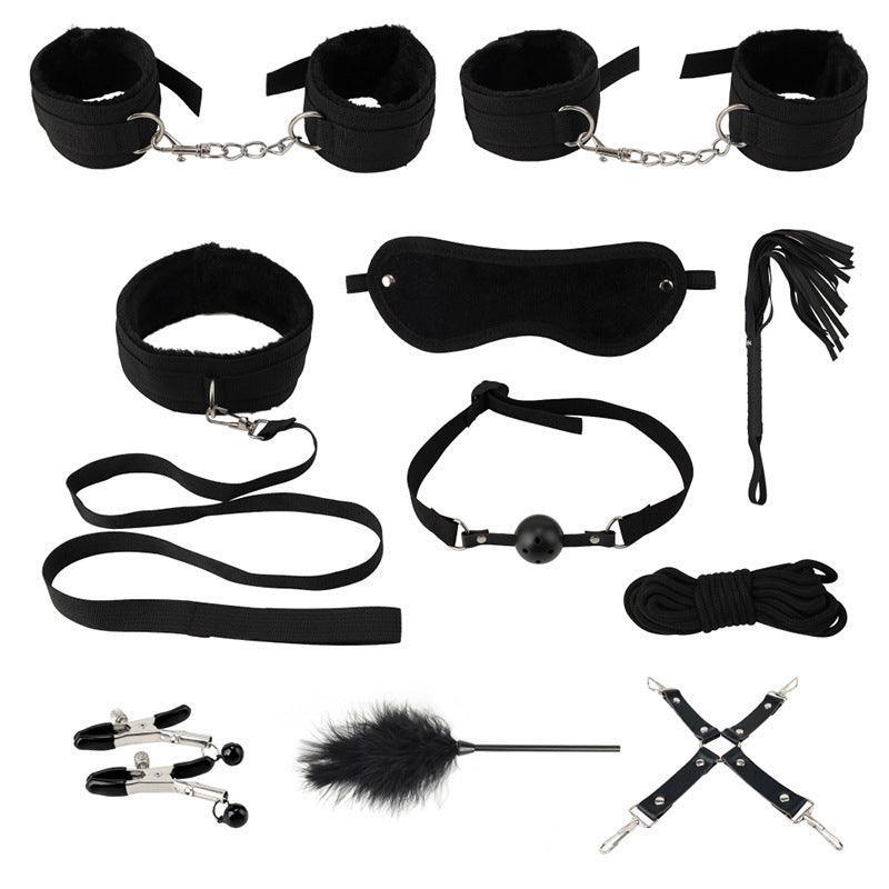 14Pcs Bondage Set Bdsm Restraint Ball Gag Fetish Handcuffs Couples Sex Whip Toy - Red