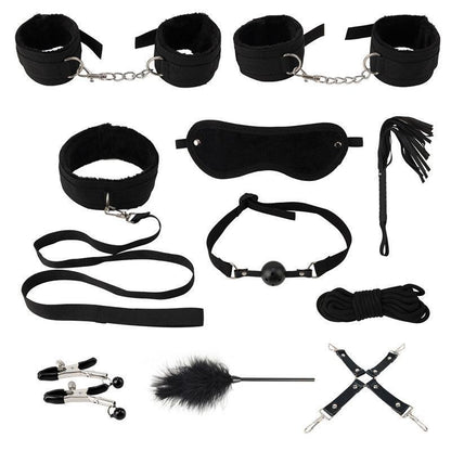 14Pcs Bondage Set Bdsm Restraint Ball Gag Fetish Handcuffs Couples Sex Whip Toy - Red