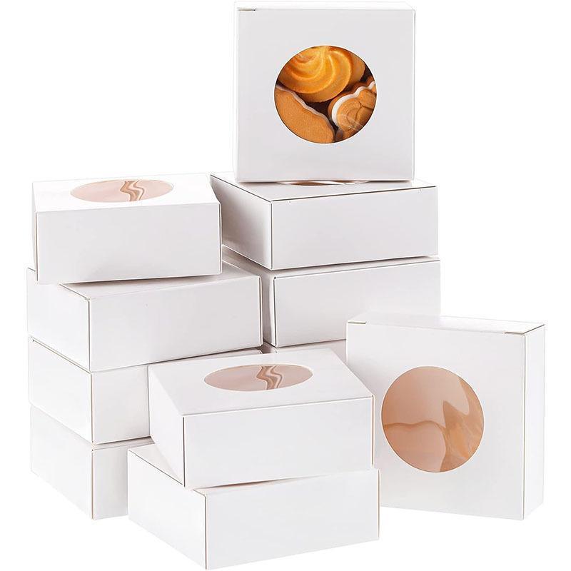 50PCS Handmade Soap Paper Box Round Window Kraft Black White Candy Biscuit Box - Black-50pcs 10*10*2.4CM