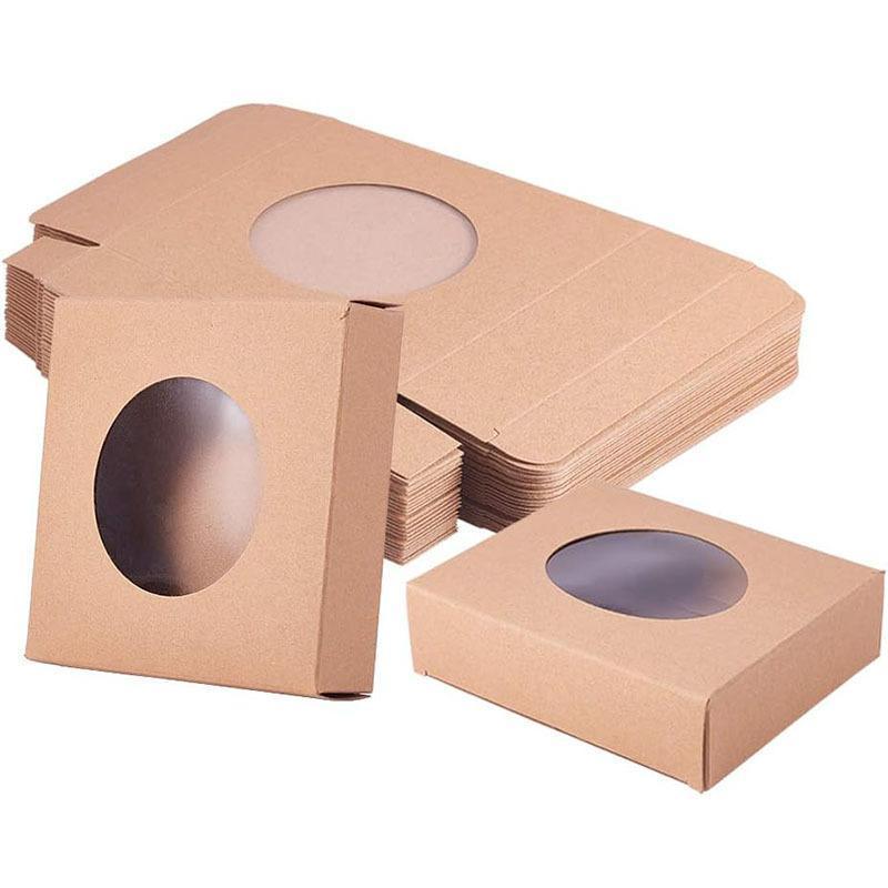 50PCS Handmade Soap Paper Box Round Window Kraft Black White Candy Biscuit Box - Black-50pcs 10*10*2.4CM