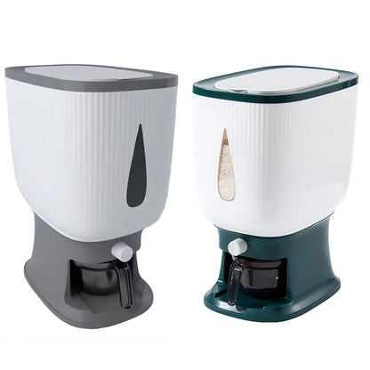 10kg Rice Storage Bucket Household Metering Rice Container Large Capacity - Green