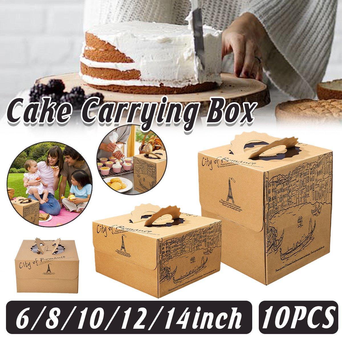 10pcs Elegant European Style Kraft Paper Cake Boxes Dessert Packaging Containers - Single Height - 6inch