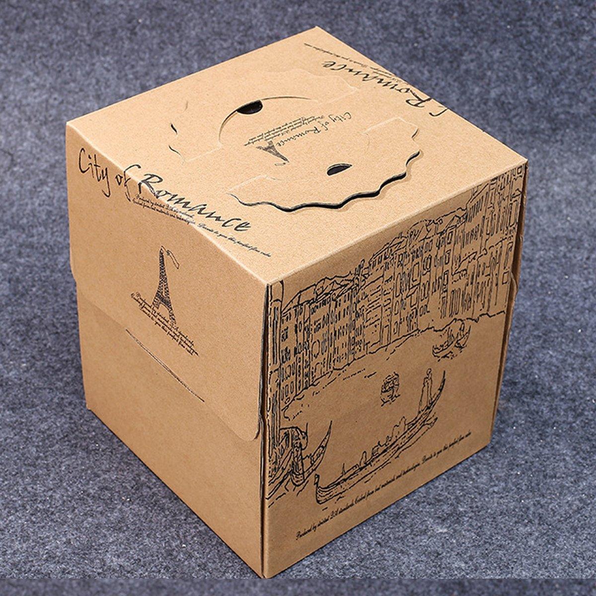 10pcs Elegant European Style Kraft Paper Cake Boxes Dessert Packaging Containers - Single Height - 6inch