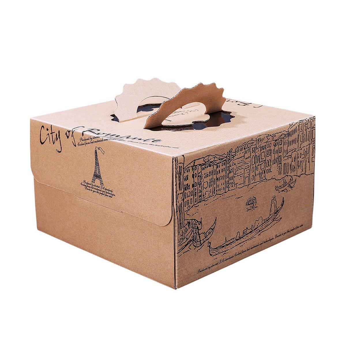 10pcs Elegant European Style Kraft Paper Cake Boxes Dessert Packaging Containers - Single Height - 6inch