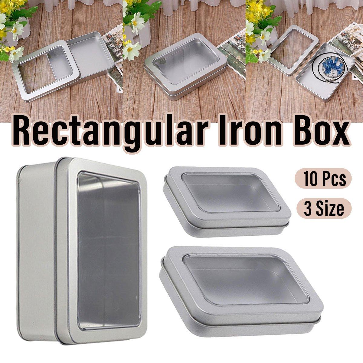 10pcs Metal Iron Box with Open Window Storage Rectangle Packaging Containers - 12.5x9x5cm
