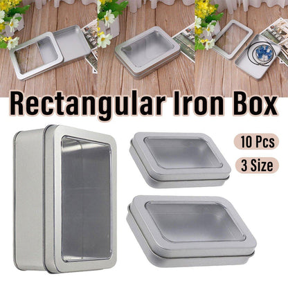 10pcs Metal Iron Box with Open Window Storage Rectangle Packaging Containers - 12.5x9x5cm