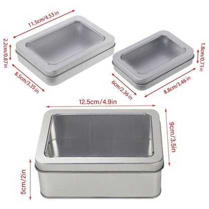 10pcs Metal Iron Box with Open Window Storage Rectangle Packaging Containers - 12.5x9x5cm