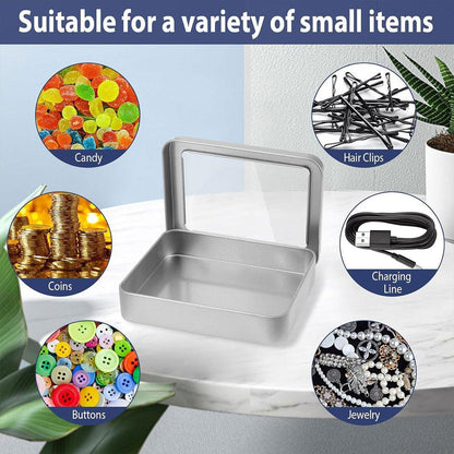 10pcs Metal Iron Box with Open Window Storage Rectangle Packaging Containers - 12.5x9x5cm