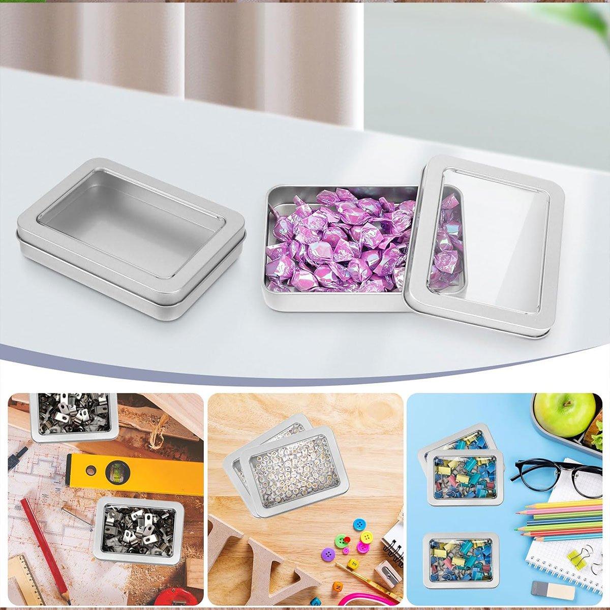 10pcs Metal Iron Box with Open Window Storage Rectangle Packaging Containers - 12.5x9x5cm