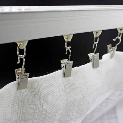 50PCS Stainless Steel Curtain Clip Hooks Strong Load-bearing Shower Accessories - Silver White