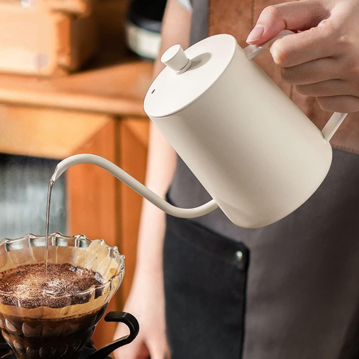 Hand Drip Coffee Pot Stainless Steel Fine Spout Hanging Ear Filter Cup Kettle - Black