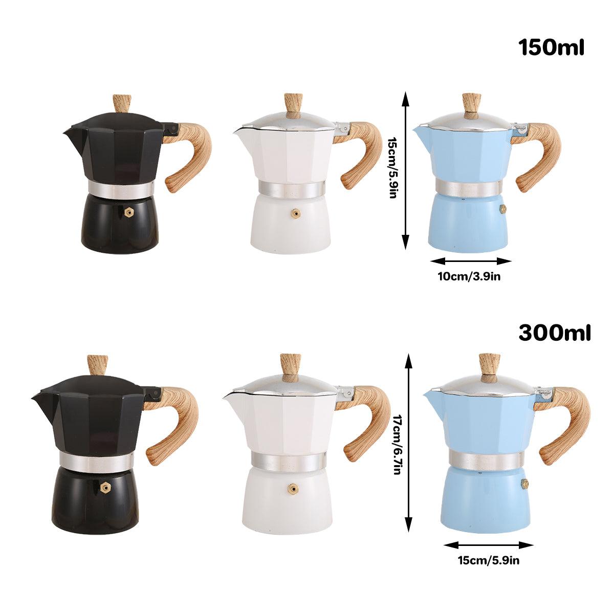 Portable Coffee Maker Wood Grain Handle Outdoor Manual Espresso Machine Camping - Blue-150ml