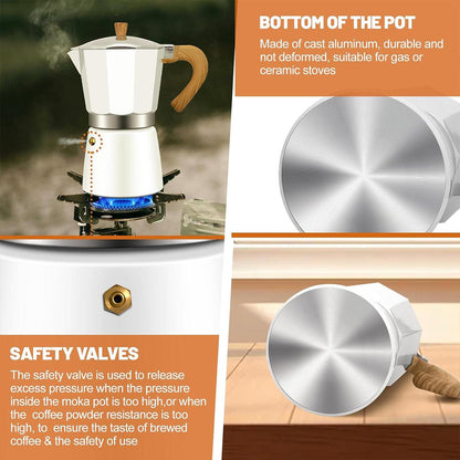 Portable Coffee Maker Wood Grain Handle Outdoor Manual Espresso Machine Camping - Blue-150ml