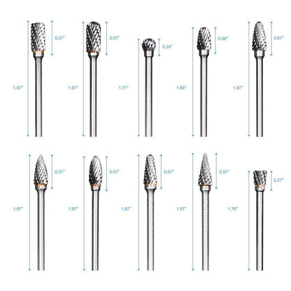 10Pcs Tungsten Steel Carbide 6mm Rotary Burr Set for Die Grinder