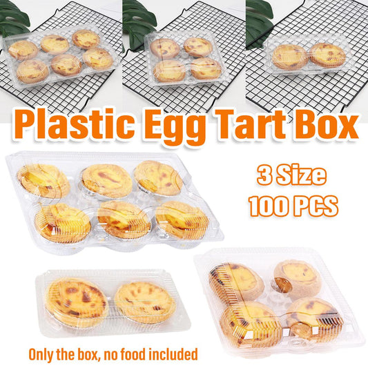 100PCS Transparent Plastic Egg Tart Box Disposable Bakery Packing Container - 17x18cm