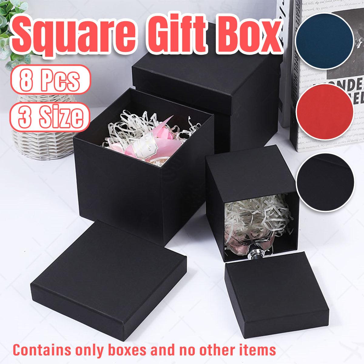 Square Gift Boxes 8pcs Empty Packaging Boxes for Favour Party Wedding Storage - Black-12x12cm