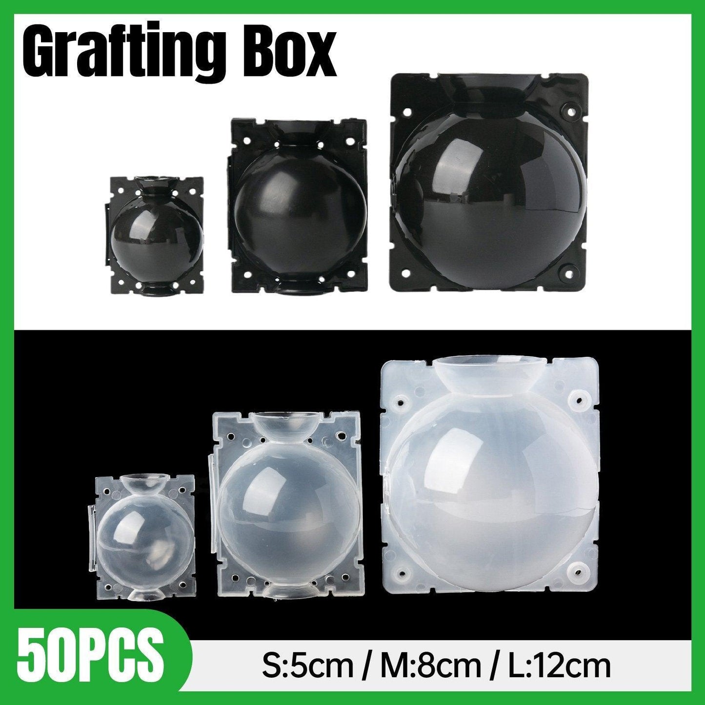 50pcs Plant Rooting Device High Pressure Grafting Box for Seedling Branch Garden - Black S-50PCS