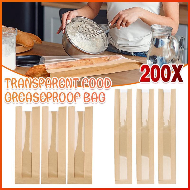 200PCS Transparent Food Greaseproof Bags French Bread Baguette Packaging Pouc - 35X11CM