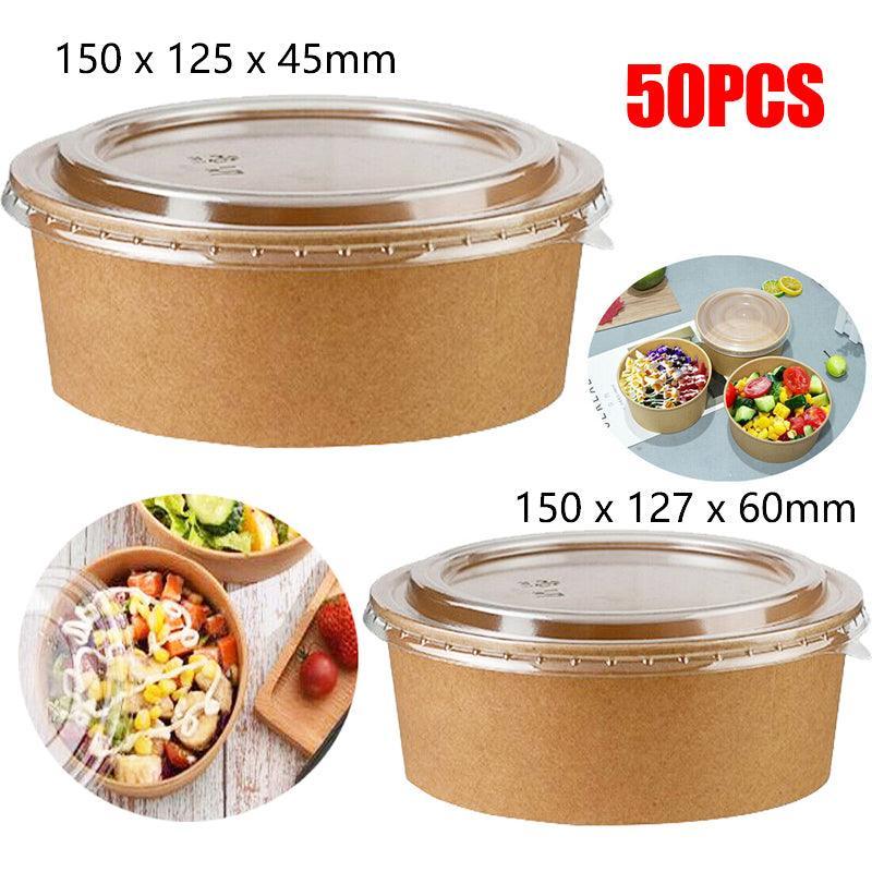 Take Away Kraft Paper Salad Bowl Food Grade Takeout Tableware Food Bowl With Lid - 50PCS-500ML