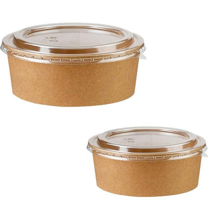 Take Away Kraft Paper Salad Bowl Food Grade Takeout Tableware Food Bowl With Lid - 50PCS-500ML