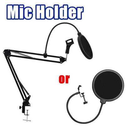 Microphone Suspension Boom Arm Desktop Stand Mic Holder Mount and Pop Filter - Mic Stand with Pop Filter