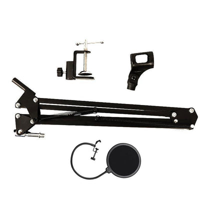 Microphone Suspension Boom Arm Desktop Stand Mic Holder Mount and Pop Filter - Mic Stand with Pop Filter