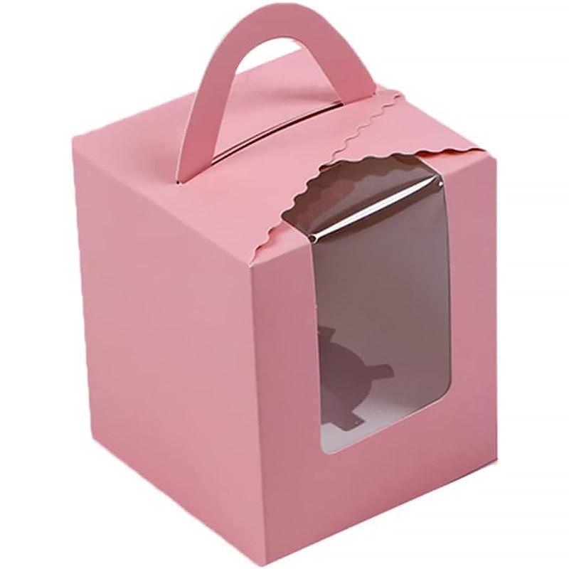 50 Pack Premium Cupcake Boxes with Window Thickened Cardboard Muffin Holders - Red