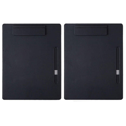 2pcs Leather Clipboard Conference File Holder Hotel Menu Pad Durable Board Clip - Black