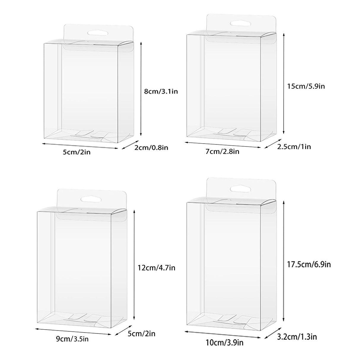 50pcs Transparent Gift Boxes with Hooks Clear Packaging Storage Containers - 7x2.5x15cm