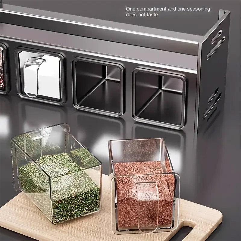 Wall Mounted Kitchen Spice Box Shelf Multifunctional Organiser for Herbs Spices - 4-Grids