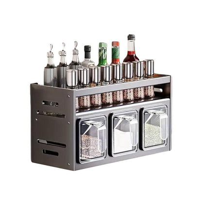 Wall Mounted Kitchen Spice Box Shelf Multifunctional Organiser for Herbs Spices - 4-Grids