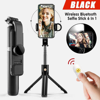 Wireless Bluetooth Selfie Stick Tripod with Remote Control for Phones 6 in 1