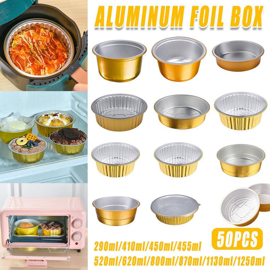 50PCS Thickened Round Aluminum Foil Containers with Plastic Lids - 620ml