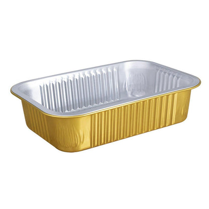 50 PCS Thickened Foil Box with Plastic Lid Rectangular Aluminum Foil - 580ml
